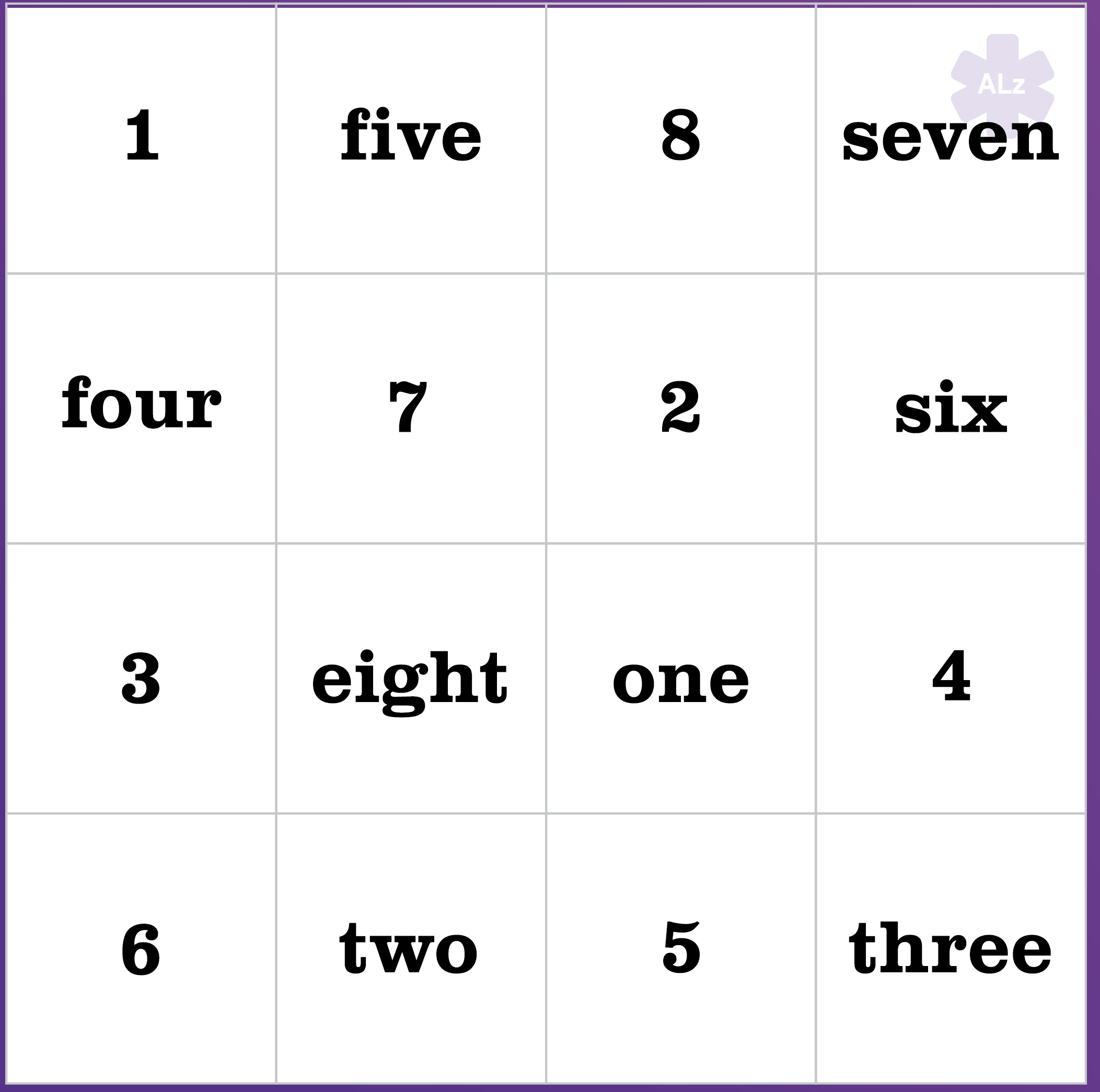 Sample ALz Test-style preview with number grid